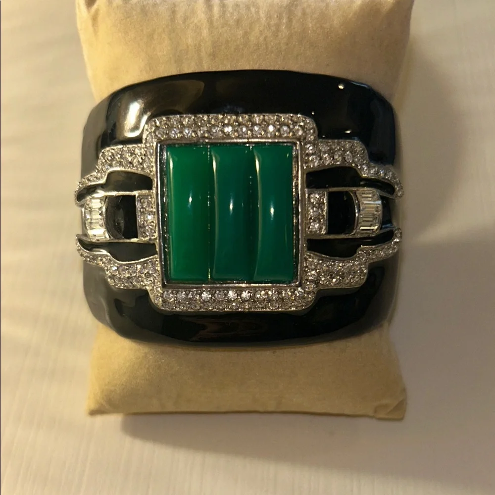 Vintage Kenneth Jay Lane art deco cuff bracelet with hinge opening. Beautiful! - Picture 1 of 9